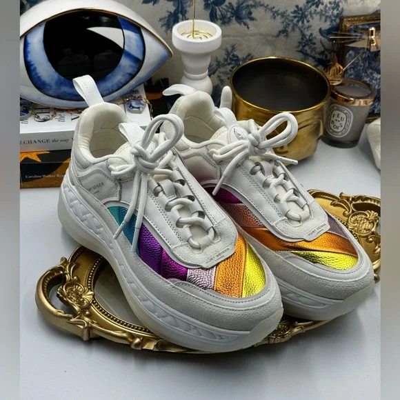 🆕 KURT GEIGER LONDON 🧿 NWOB Kensington Pump Sneaker - White Multi - Sz 39 - Picture 3 of 16